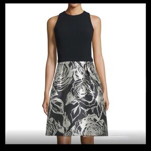 Theia Black and Silver Floral Mini Dress